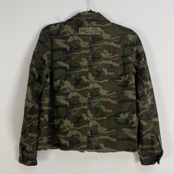 Pam & Gela Womens Small MilItary Green Camo Button Jacket Long Sleeve Raw Hem - Picture 6 of 9